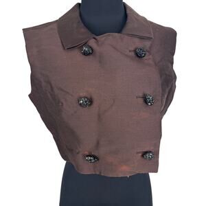Vintage Joan Leslie by Kasper 60s Brown Vest | Jeweled Buttons | As-Is Cutter